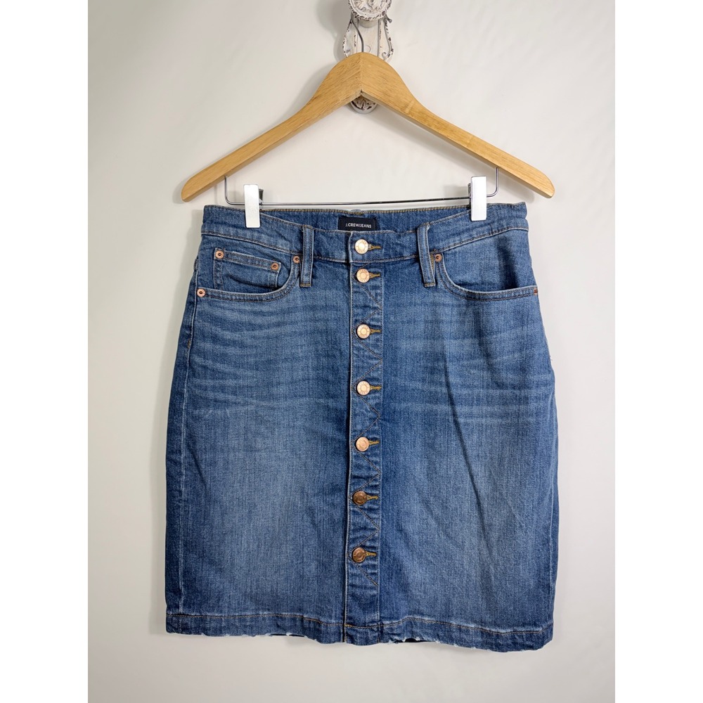 J.Crew Button Front Denim Mini Skirt Medium Wash Blue H7058‎ Size 28